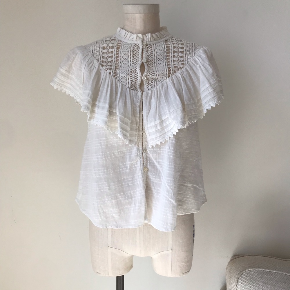UO Bluebell Ruffle Button-Down Blouse - Picture 4 of 7